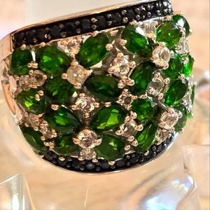 Large Sterling Silver Ring w Green Diopside 10.5
